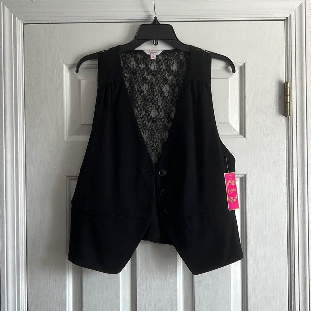 NWT Candie’s Juniors XL Black Vest, Lace Back, Bow Detail on Back